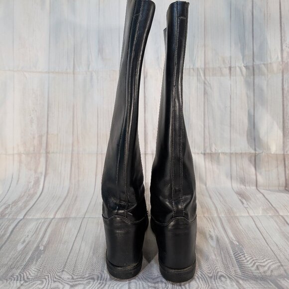 Vintage The Emerson Boot Black Leather Tall Lace-Up Riding Boots 8.5 M - Picture 4 of 9